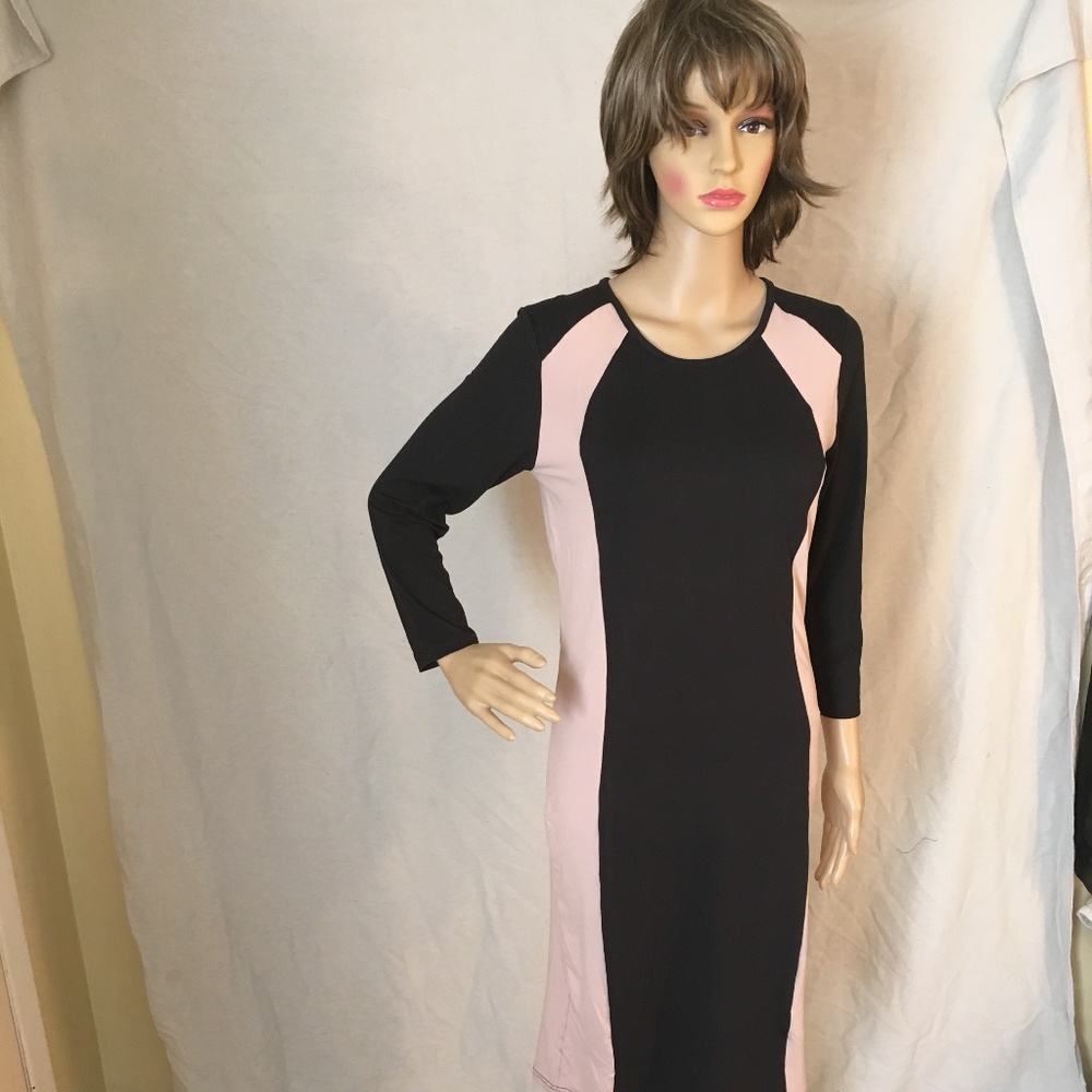 NIB Yelete Black/Camel Bodycon long sleeve Dress M - Picture 2 of 5